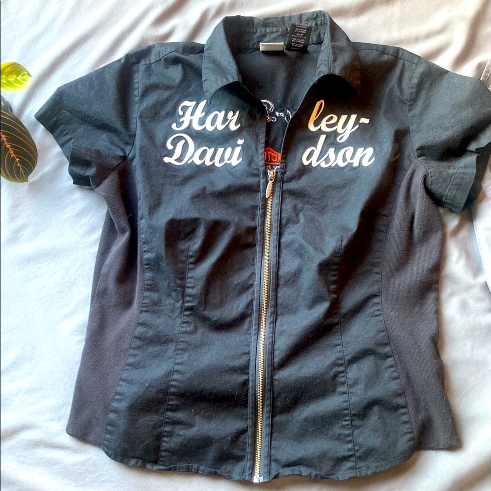 Harley Davidson Official zip up short sleeve shirt